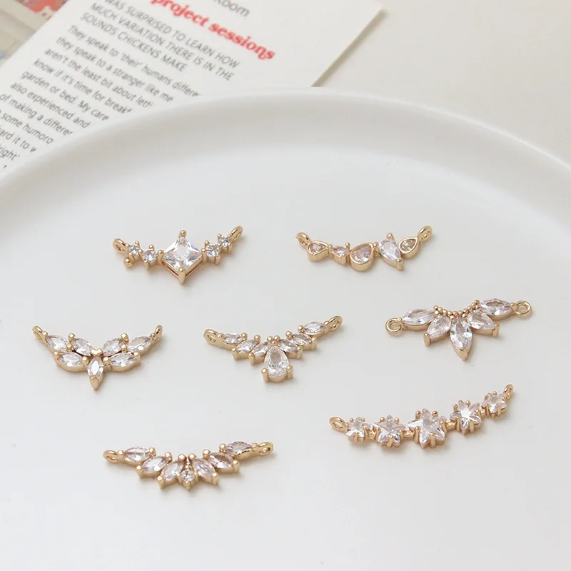 20pcs/ Bag  High Quality 14k Gold Brass Pendant Curved Zircon Leaf Charms for Bracelet Necklace Making