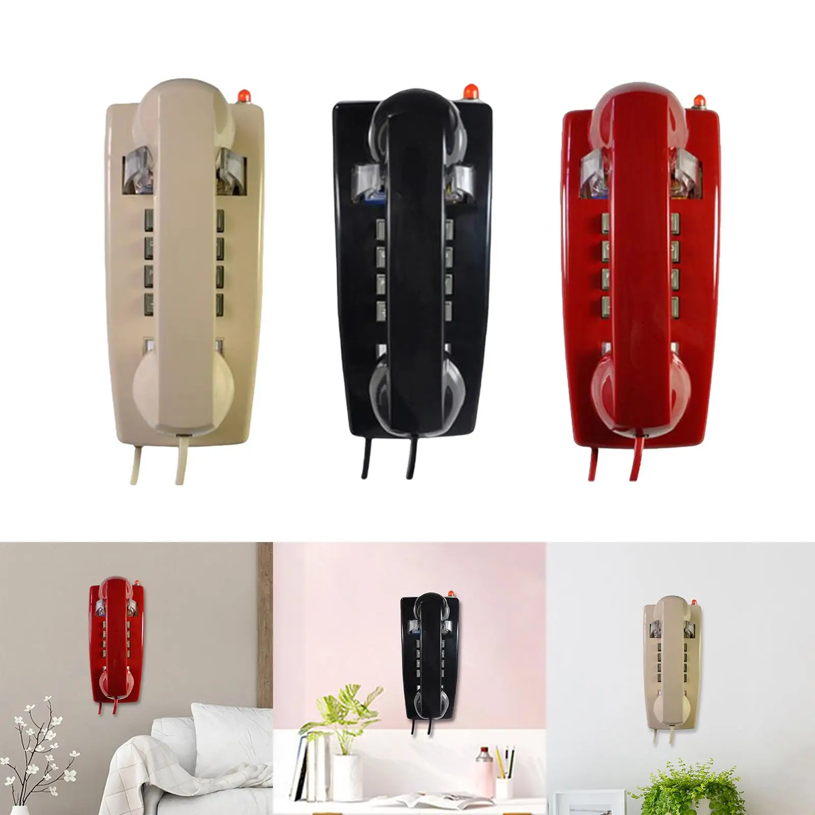 Retro Wall Telephone Wall Mount Phone with Cord with Indicator with Mechanical Ringing Wall Phone Landline for Garage Hotel Home