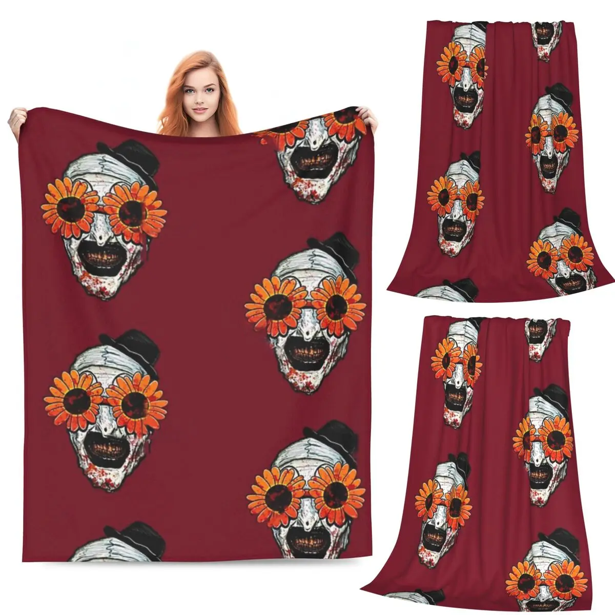 

Art The Clown Terrifier 2 Sunflower Sunglasses Blankets Fleece Sofa Throw Blanket for Couch Bedding Travel Throws Bedspread