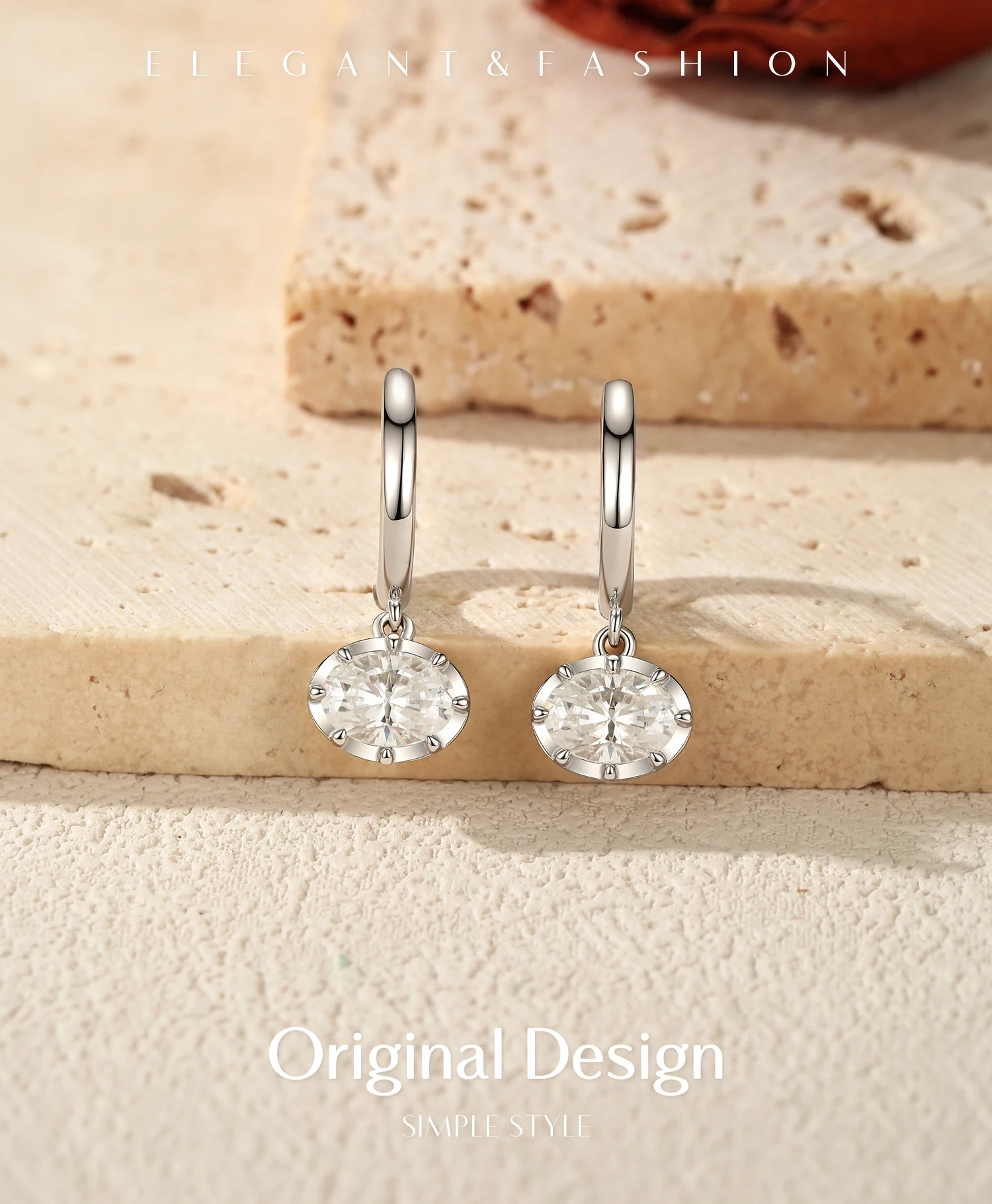 MODIAN Ovale Moissanit-Ohrclips aus 925er Sterlingsilber, luxuriöse Labordiamant-Swing-Creolen für Damen, edler Schmuck, Geschenke – Detail 5