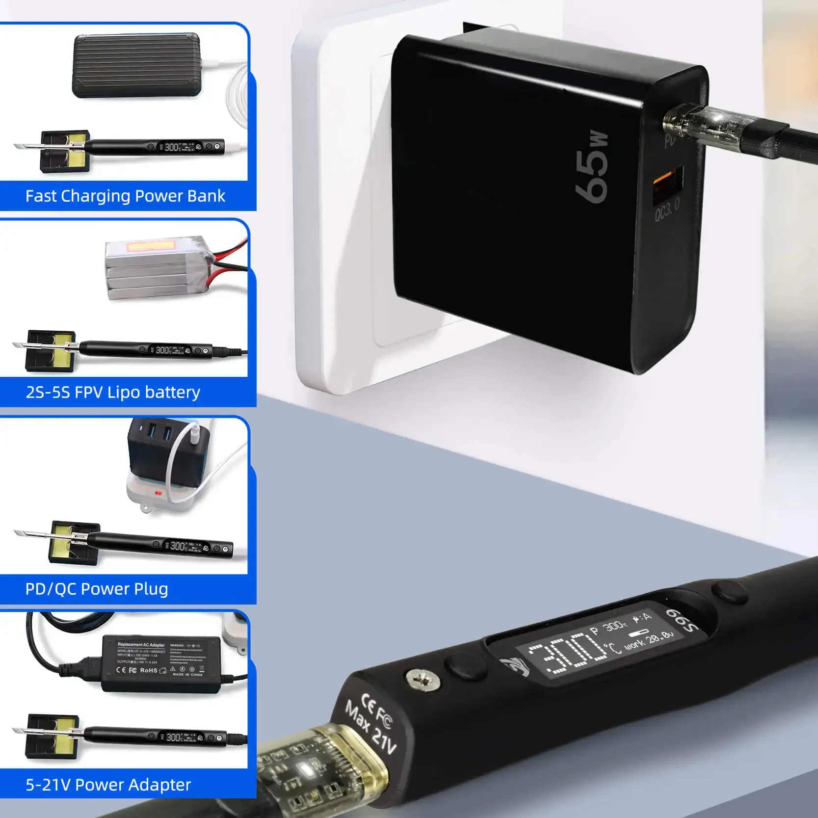 S99 S60 Electric Soldering Iron Tools Kit 50-500℃ Display Adjustment Auto Sleep Fast Meliting Point Welding Pen for PCB RC Model