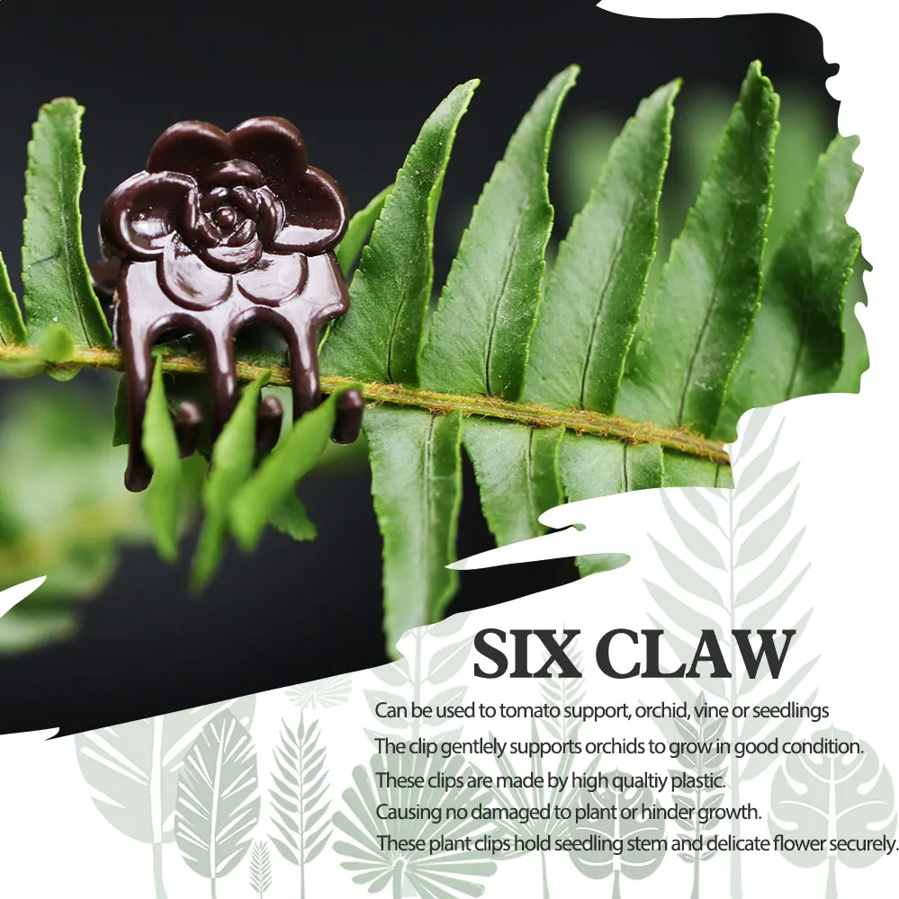 20-50PCS Gardening Brown Plant Clips 6-Claw Orchid Flowers Support Clamp Climbing Vine Stem Clasp Tied Bundle Branch Garden Tool