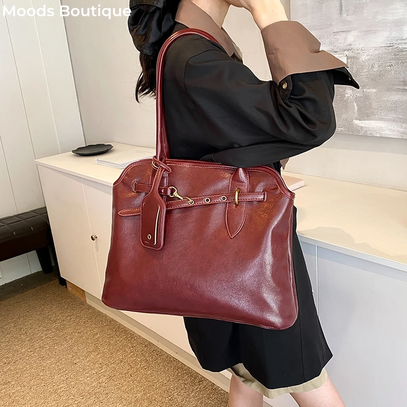 MOODS Retro Underarm Shoulder Bags For Women 2024 Winter New Luxury Designer Handbags Soft PU Leather Big Capacity Shopper Totes