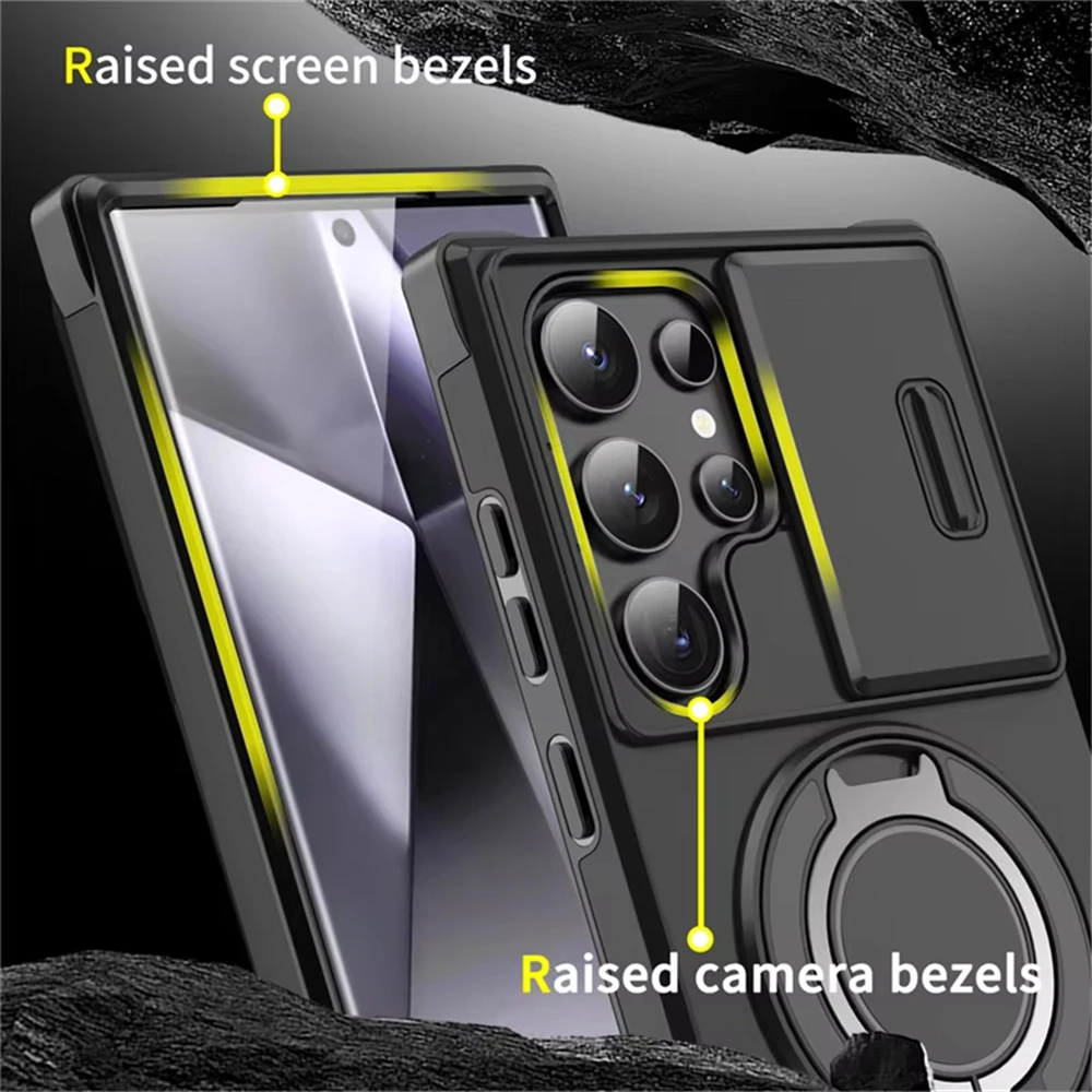 Magnetic Ring Stand Phone Cases For Samsung Galaxy S26 S25 S24 S23 S22 Ultra Plus S21 FE Case Slide Camera Protector Armor Cover