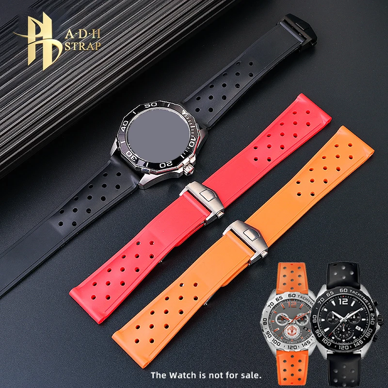 Pulseira de silicone interface reta para heuer f1 racing esporte banda de relógio de borracha ft8023 caz2011 fivela dobrável pulseira de pulso 22mm homem