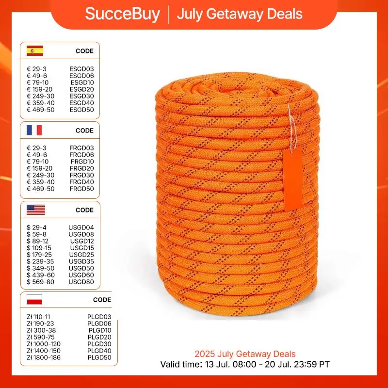 SucceBuy 220ft المزدوج نسج حبل البوليستر 48 حبلا الملحقات في الهواء الطلق سلك الطوارئ للتخييم يتأرجح رابيلينغ الإنقاذ