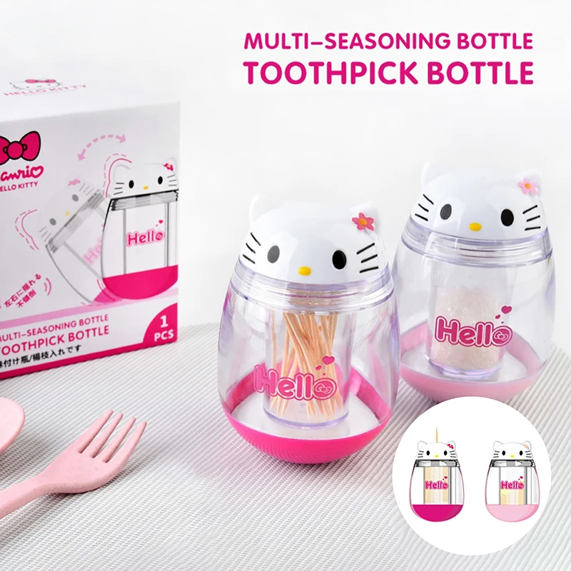 

Sanrio Hello Kitty Multifunctional Storage Box Toothpick Bottle Seasonings Box Tumbler Design Kawaii Kitchen Tool Container