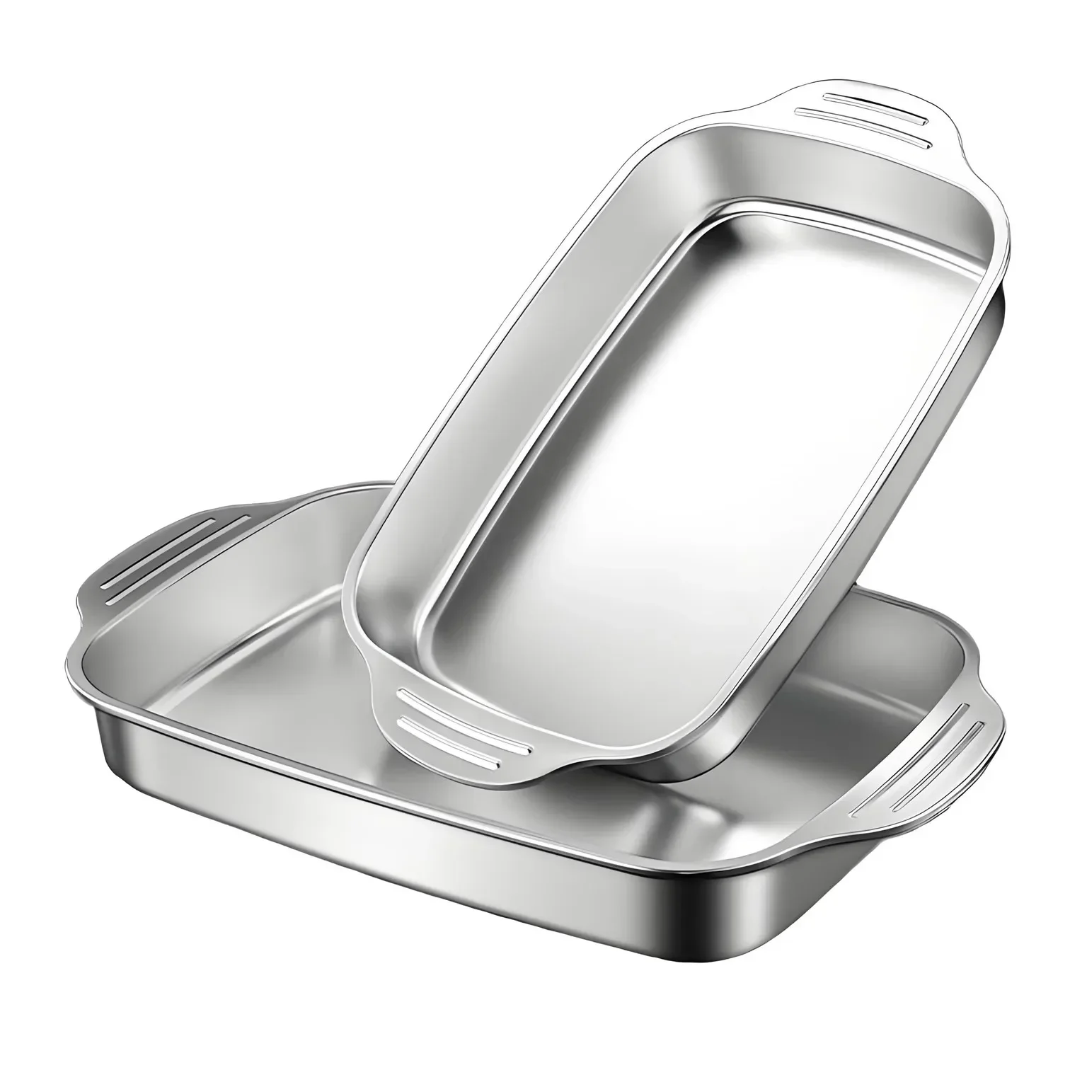 Certified Pure 304 Stainless Steel Kitchen Fishing Baking Dish 33~41cm Length Rectangle Stewing Pot with 2 Side Handles