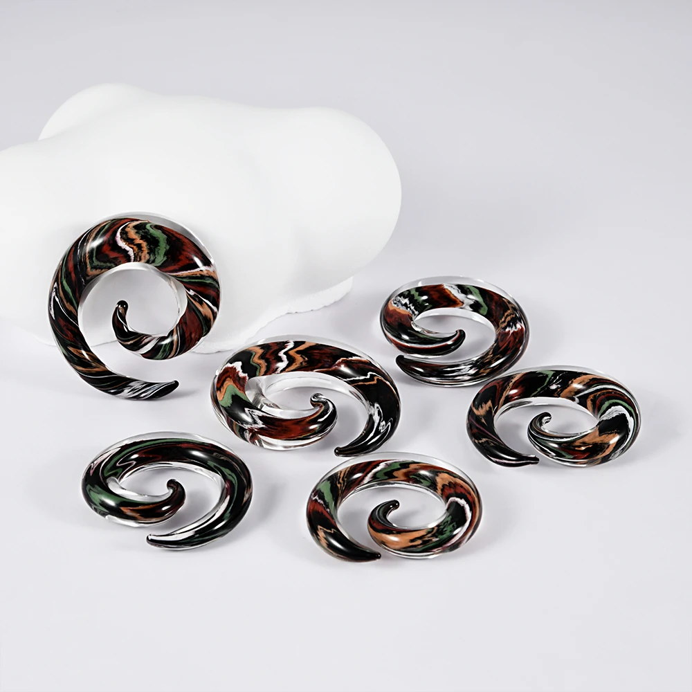 1PC  Glass Spiral Ear Taper  Black Multi-Colored  Ear Gauges Ear Tunnel Stretching Expander Piercing Body Jewelry