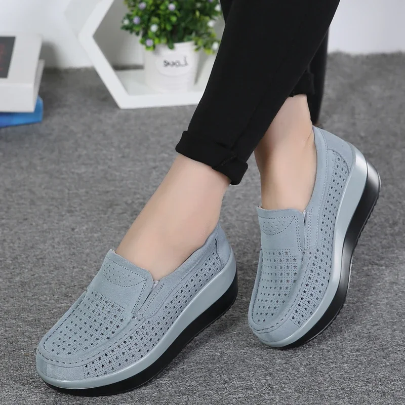 Women Shoes New Spring Platform Flats Sneakers Women Suede Leather Women Casual Shoes Slip On Flats Heels Creepers Moccasins