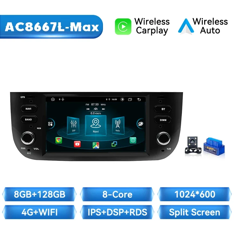 Autoradio Speler Voor Fiat/Linea/Punto Evo 2012-2015 Android Auto Smart Systemen Voor Draadloze Apple Carplay 8Gb + 128Gb Gps 4G Wifi