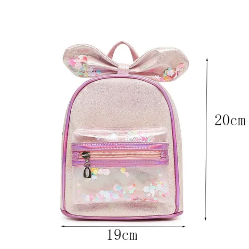 Mochila bordada personalizada con lazo decorativo y confeti para niña, Linda mochila de princesa con lazo, mochila de lentejuelas personalizada