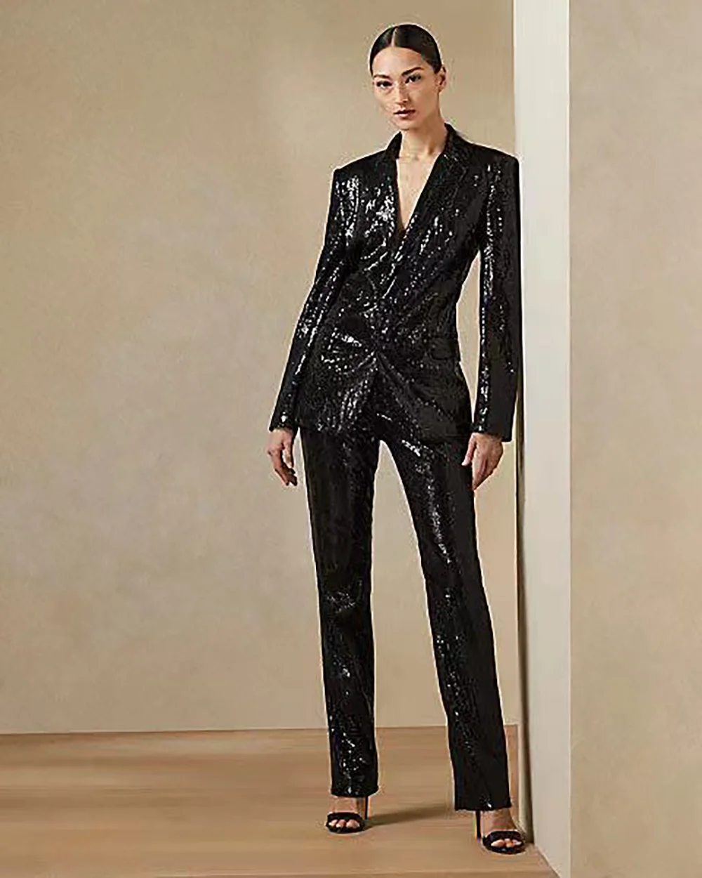 Glitter Suits for Women Fashion Slim New Fitted Jacket with Trousers Formal Party Pantsuits Solid Business Suit Lady Wear 2Piece