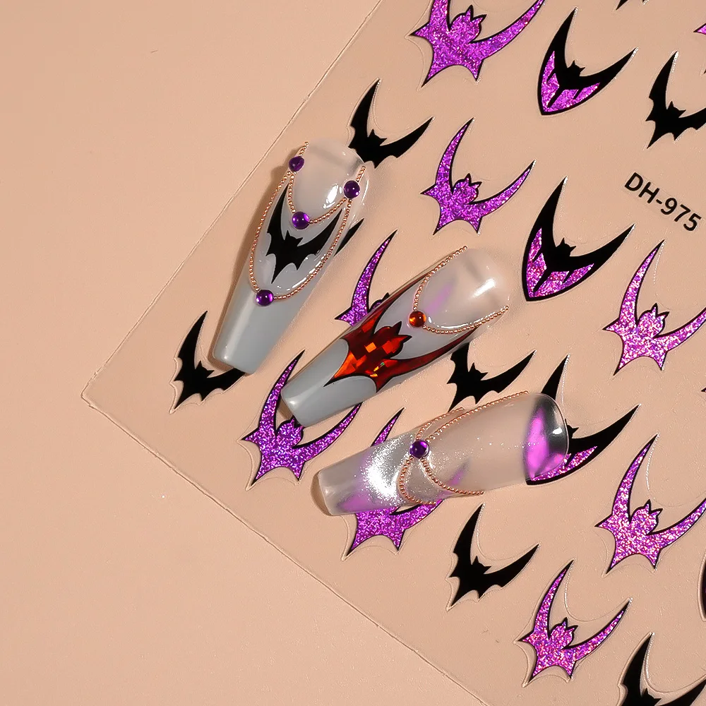 1/5 Uds. Pegatinas 3D de murciélago plano para uñas, pegatinas de decoración de uñas de estilo gótico, pegatinas autoadhesivas DIY para decoración de manicura para mujer