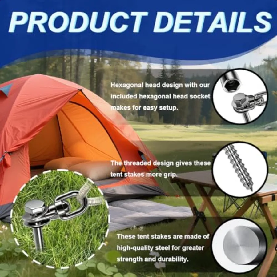 12-дюймовые стальные винты для палатки, 8 шт. Колья для палатки, сверхмощные грунтовые анкеры, винт в комплекте анкеров для батута, качели, анкеры