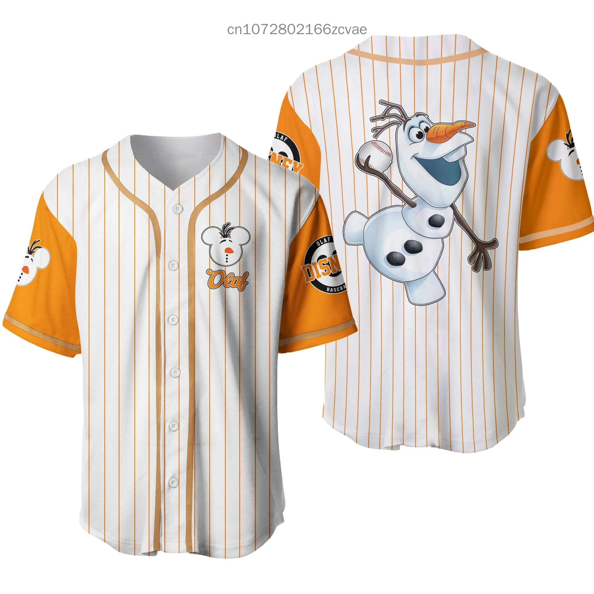 2024 New Men and Women Olaf Frozen Baseball Jersey Short Sleeve Jersey Custom Name Disney Casual Sports Shirt