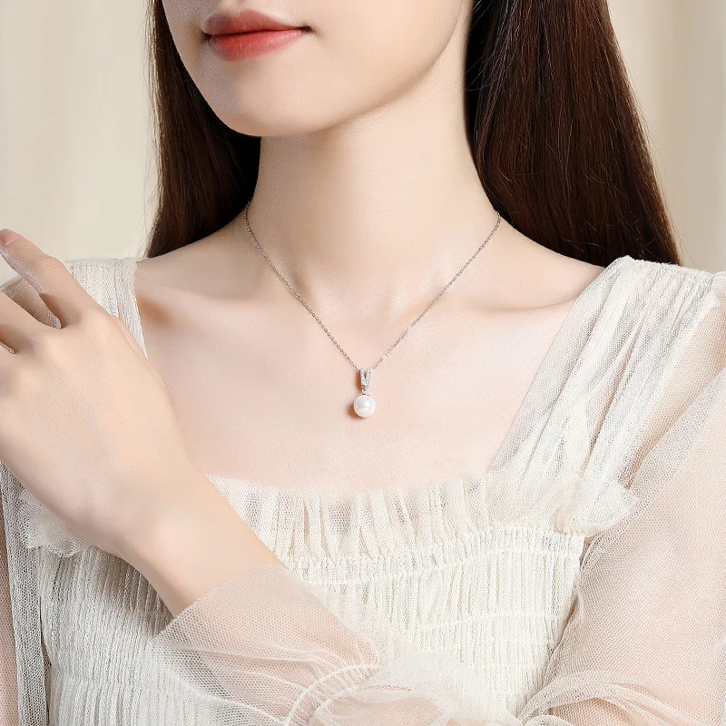 925 Sterling Silver Necklace Pendant Shining freshwater pearl for Women Wedding Jewelry Engagement Charm Party Gift Fine