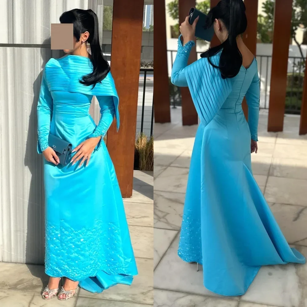 Customized Modern Style Jersey Pleat A-line O-Neck Midi Dresses Evening Dresses Pastrol Unisex Chinese Style Formal Casual Simpl