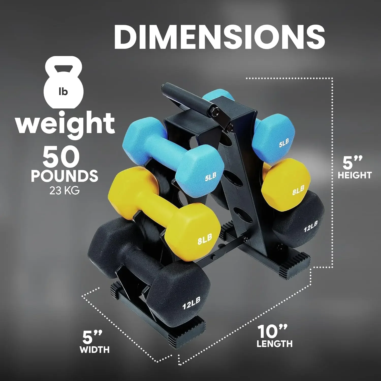 3 Pair Neoprene Coated Hexagon Shaped Dumbbell Set with 3, 5, and 8 Pound Hand Weights, Weight Stand, and As