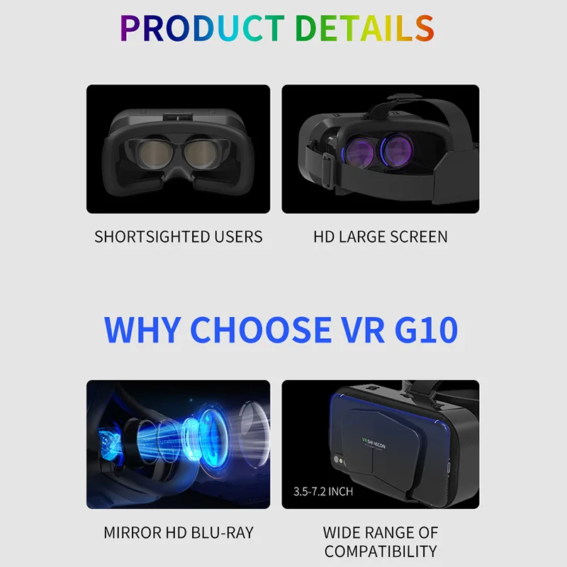 الأصلي G10 IMAX شاشة عملاقة VR نظارات ثلاثية الأبعاد صندوق الواقع الافتراضي جوجل كرتون خوذة ل 4.7-7 "الهاتف الذكي مطابقة عصا التحكم