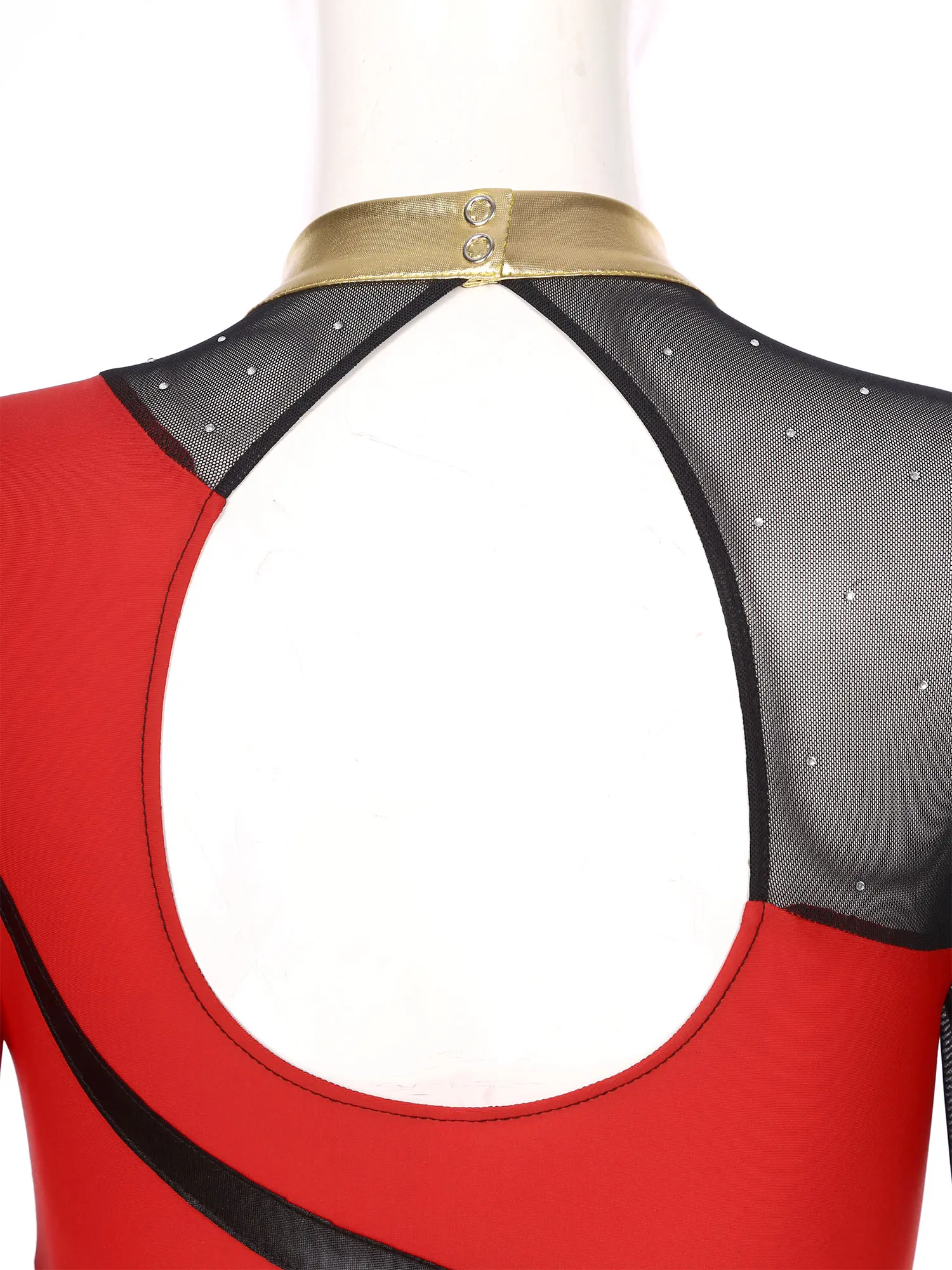 Shiny Rhythmic Gymnastics Leotard for Womens Ballet Dance Figure Skating Rhinestone Sheer Mesh Long Sleeve Bodysuit Costume