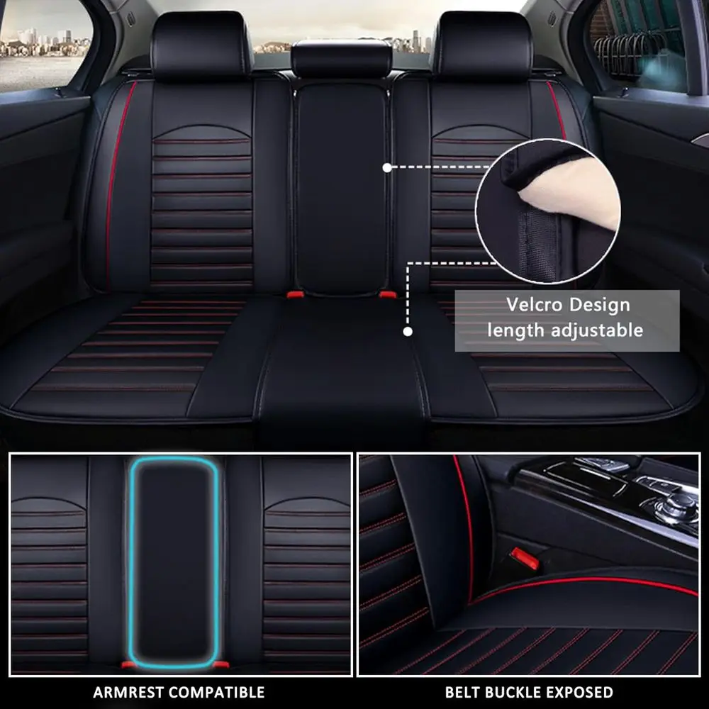 أغطية مقاعد السيارة من الجلد الصناعي باللونين الأسود والأحمر مع وسائد، مقاومة للماء ومسامية، مناسبة لمعظم السيارات وسيارات الدفع الرباعي وTr #5