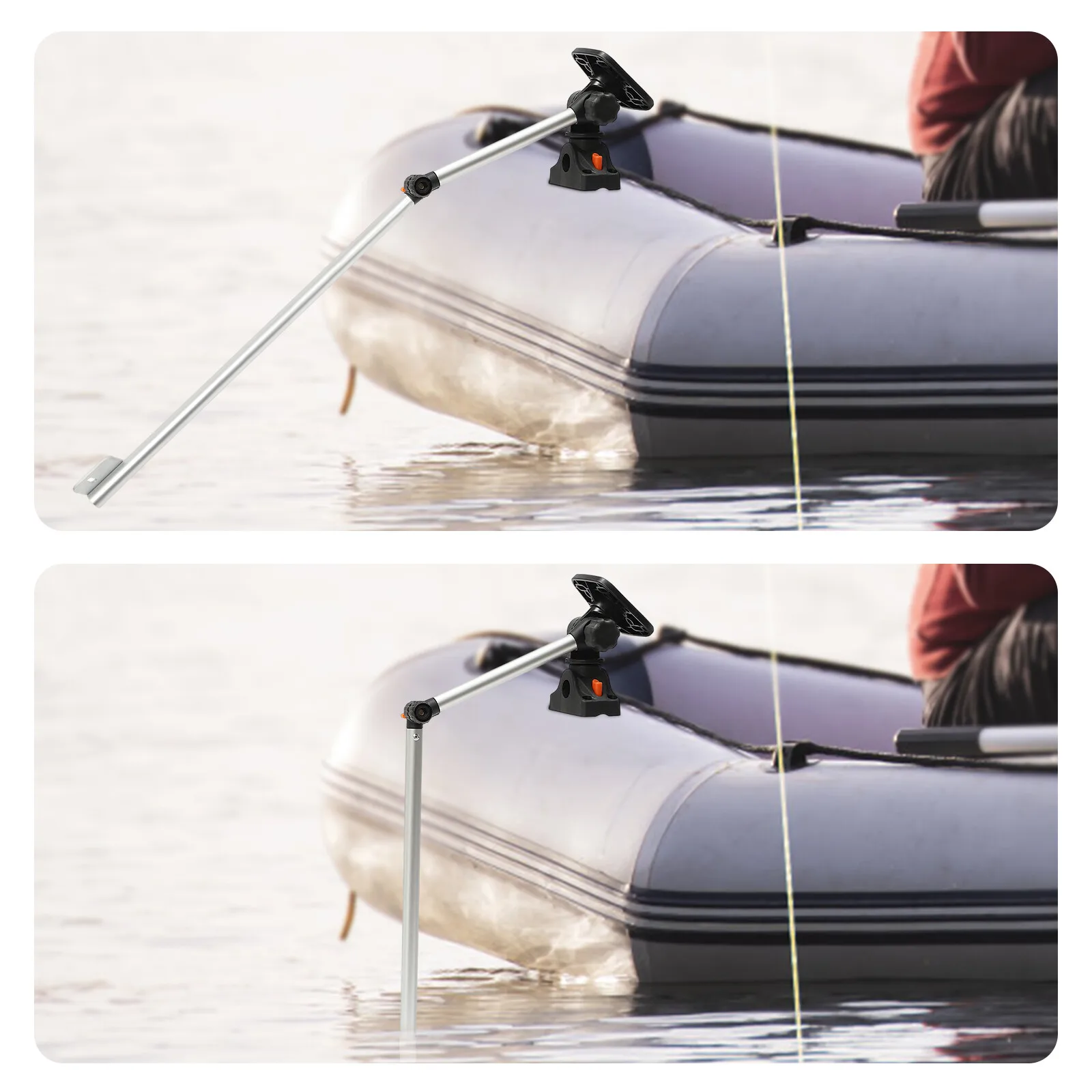 ขายึดทรานสดิวเซอร์แบบพกพาอลูมิเนียมสีดำ 360 °   แท่นยึดเครื่องหาปลาแบบปรับได้สำหรับการตกปลาในเรือคายัค