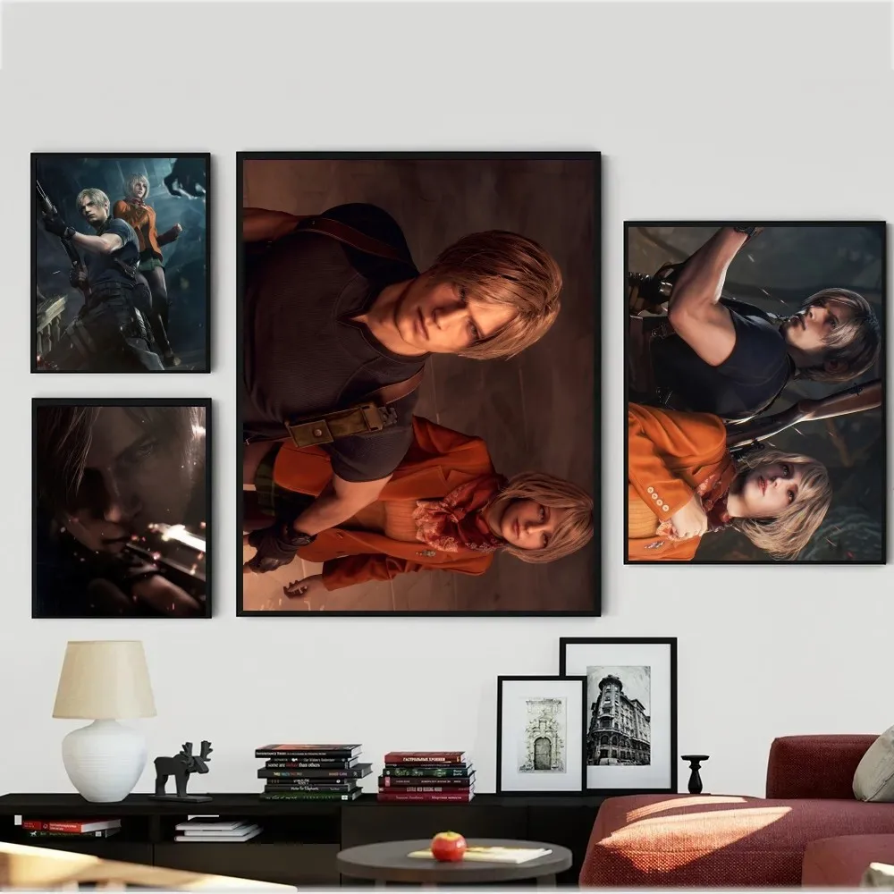 Game R-Resident Evil 4 Remake Leon Ashley Poster Vintage Poster Wall Art Painting Study Aesthetic Art Large Size Wall Stickers