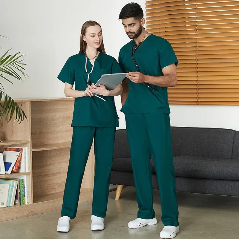 

V-neck Surgical Clothes Hand Washing Clothes Hand Brushing Clothes Doctor and Nurse Uniforms Medical Work Clothes Set