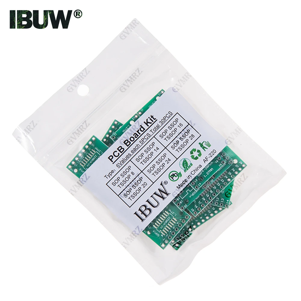30PCS 6Values SOP SSOP TSSOP PCB Adapter Board Kit for SOP8/14/16/20/24/28 IC Prototype DIY Electronic Project