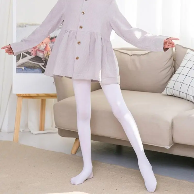Girls 80D Tights Stretch Waistband Upgraded Fabric Leggings Classical White Pantyhose Ballet Dance Essential
