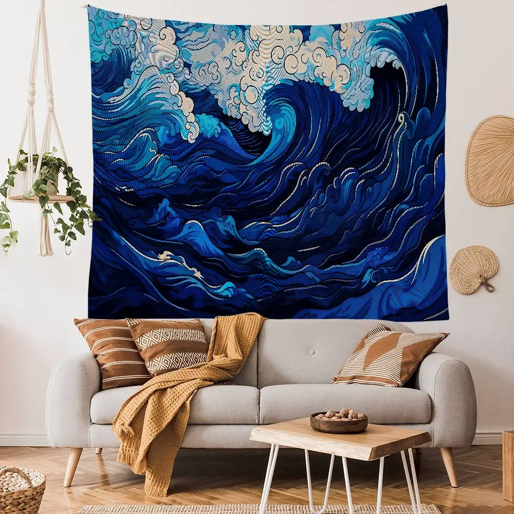 Tapiz con dibujo de la ola de Kanagawa de Japón, decoración de pared para habitación, ciencia ficción, decoración del hogar