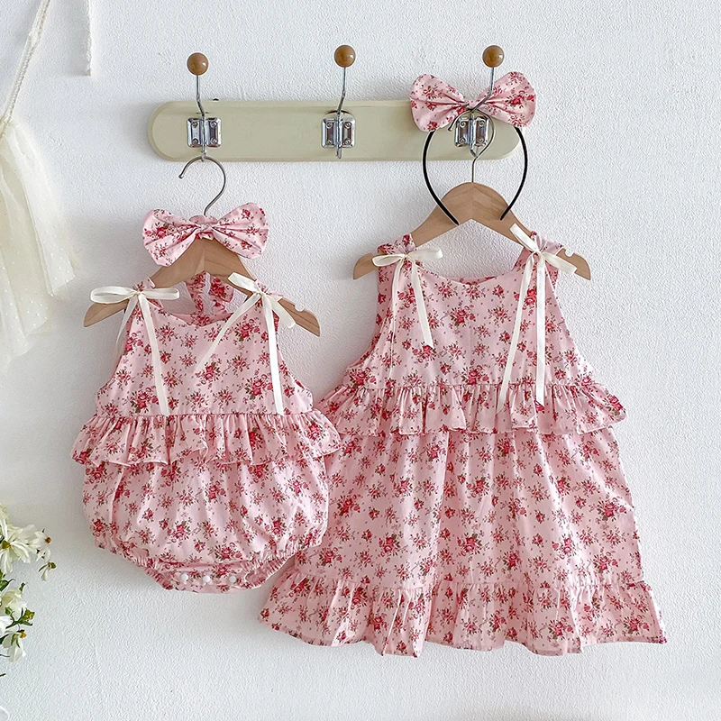2026 New Summer Kids Princess Dresses 2-7Yrs Baby Girl Birthday Party Dress Sleeveless Cotton Printed Infant Baby Romper