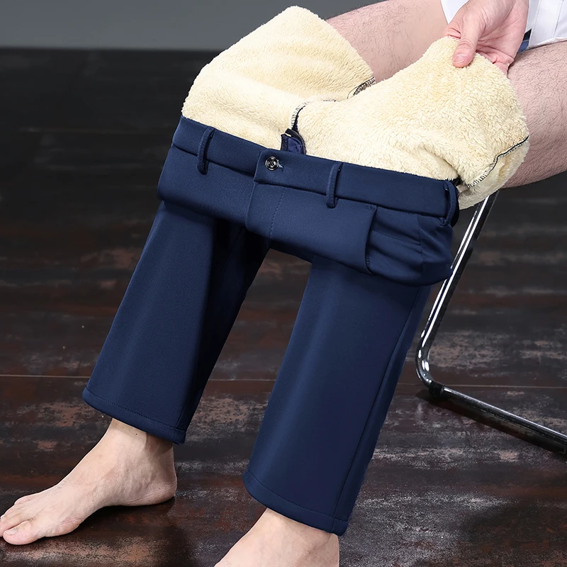 Vielseitige, kältebeständige Herrenhose mit dickem Plüschfutter, Stretch-Gürtelkompatibilität, für verschiedene Anlässe geeignet, lange Hose. – Detail 24