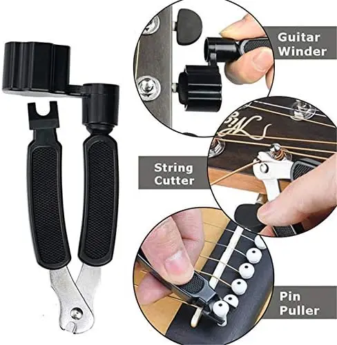 Guitar Accessories Include Acoustic Guitar Strings, capotraste guitarr , 3-in-1 Restring Tool, palheta guitarra , Bridge Pins,