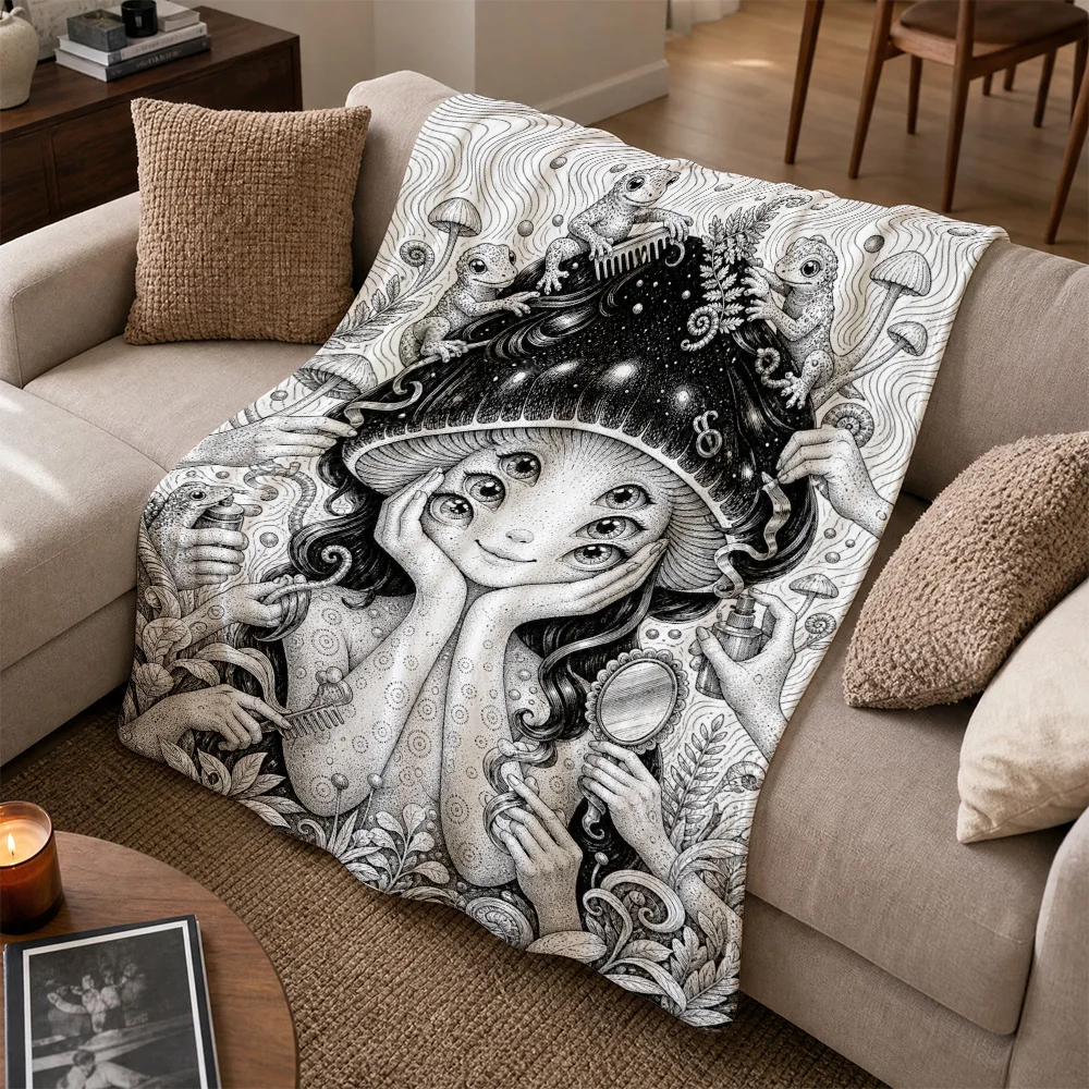 High Quality Boho Fantasy Throw Blanket Sofa Throw Cover Bohemian Tapestry Living Room Decor Art Print Witchy Surreal Gothic Sty