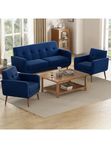 Living Room Set, Button Tufted Living Room Furniture Sets, Upholstered Modern Couch Set with Solid Frame, Deep Seat Sofa Set