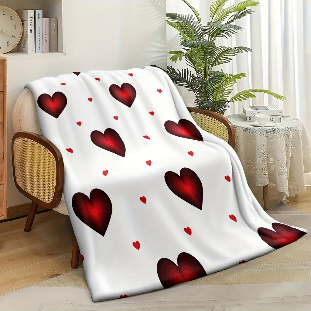 

1pc Heart Print Blanket - Polyester Fabric, Machine Washable, Suitable for Bedroom Living Room Sofa Decoration