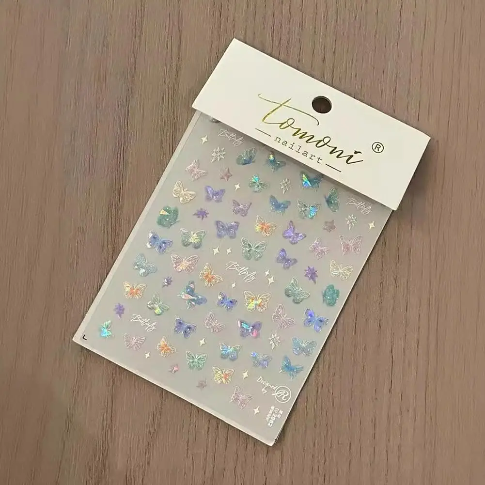 สติ๊กเกอร์ติดเล็บลายผีเสื้อ ลายเปลือกหอยนูน 3 มิติ สำหรับตกแต่งเล็บด้วยตัวเอง ลายออโรร่า ดีไซน์แสง 5D สำหรับตกแต่งเล็บ รุ่น S4Q9