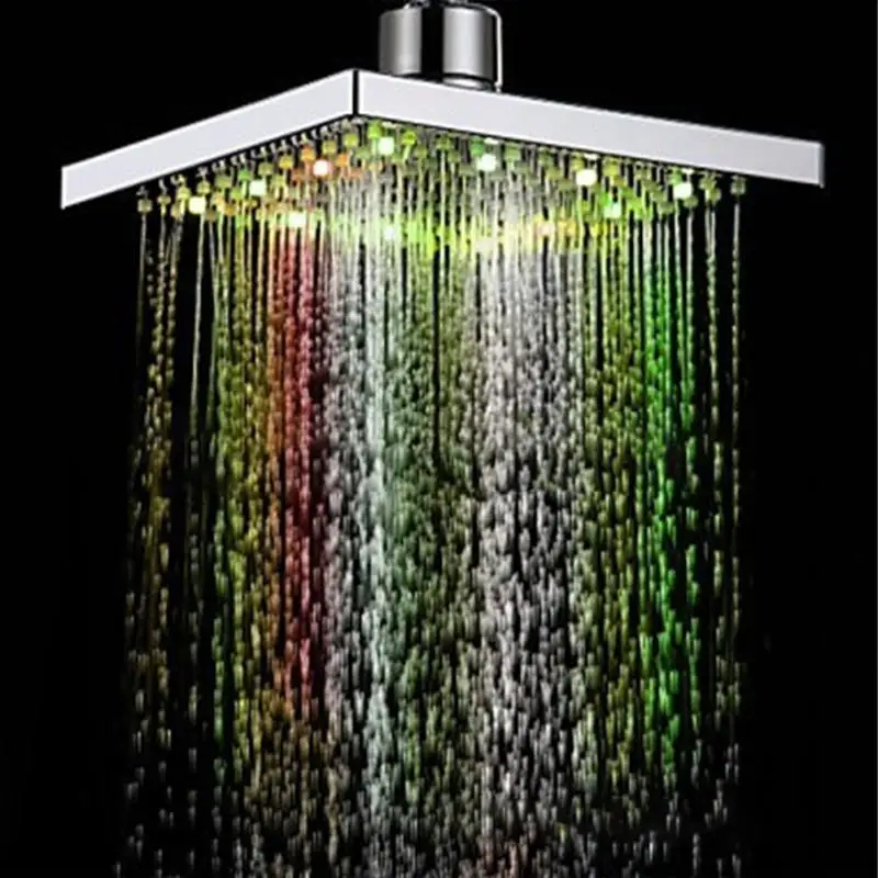 Shower Head Economic Energy-saving Environmental With Led Lights Safe Bathroom Tools Square Fixed Shower Head 6 Inches