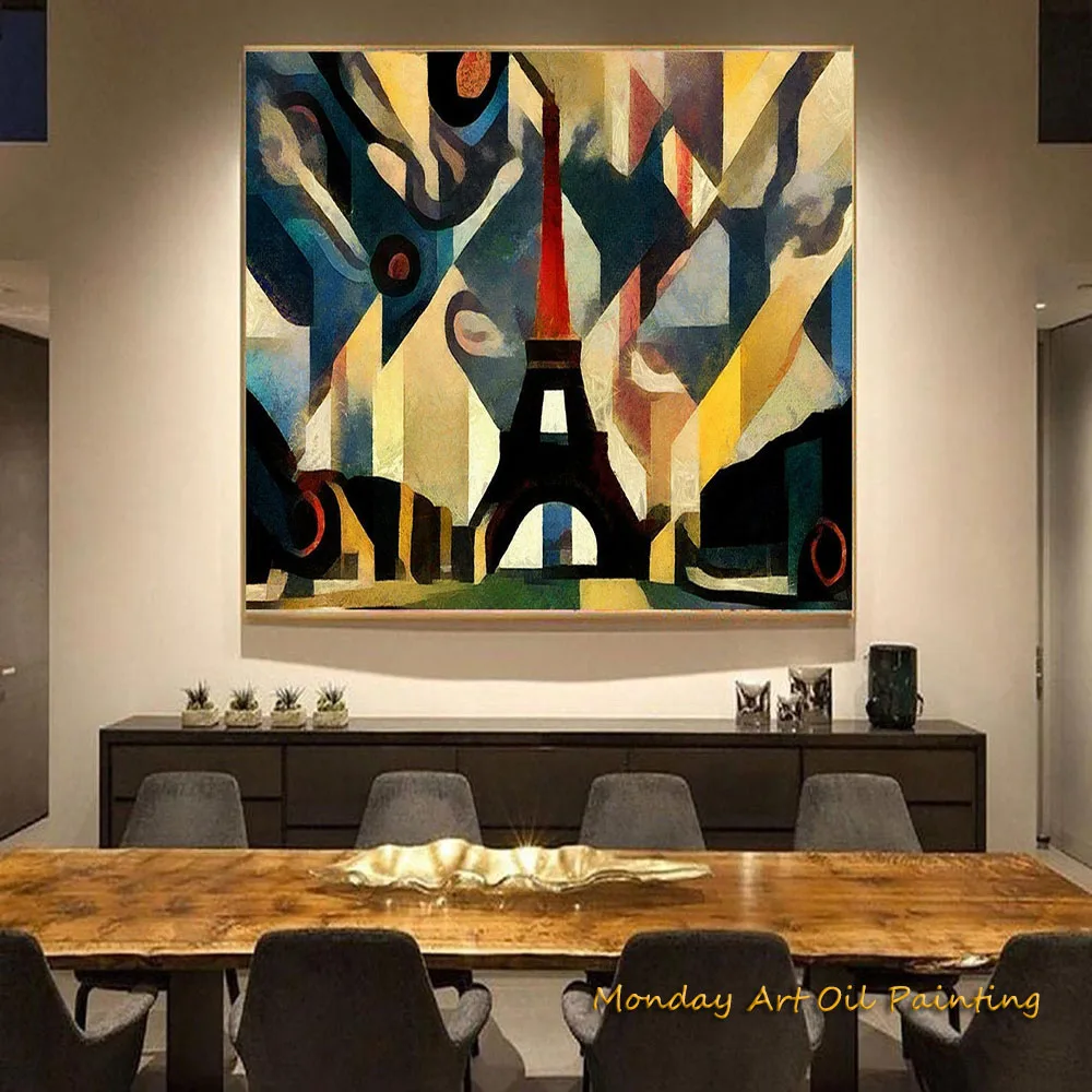 Hand Abstract Eiffel Tower Geometric Forms Painting Interpretation Creative Parisian Landmark Urban Scene Art Modernist Approach