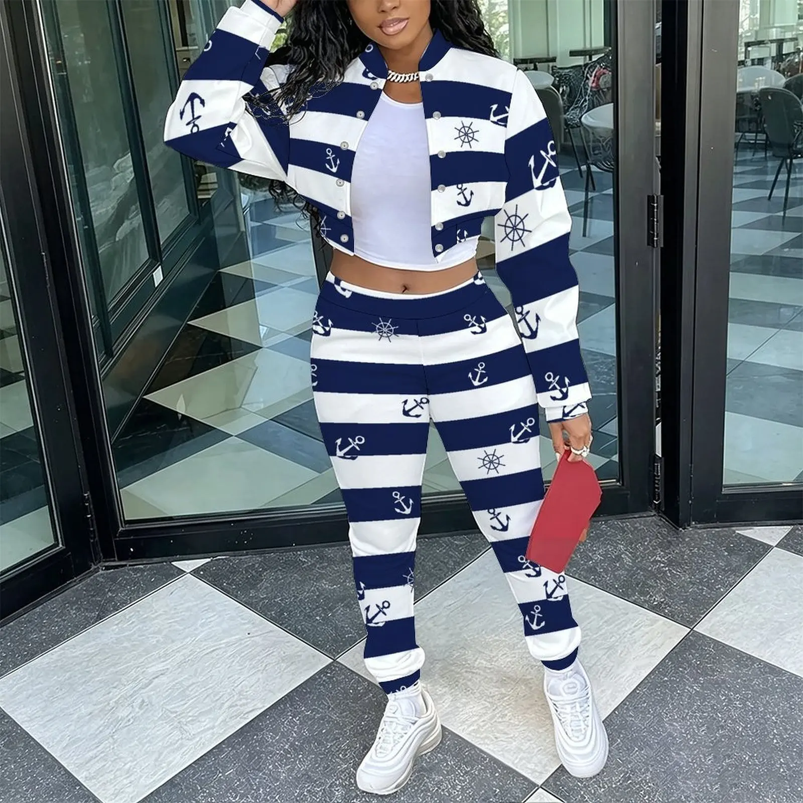 Female Elegant Sexy 2‑Piece Outfit Retro Slim Fit Long Sleeve Jacket   Everyday Commuting Vacation Fashion Long Pants