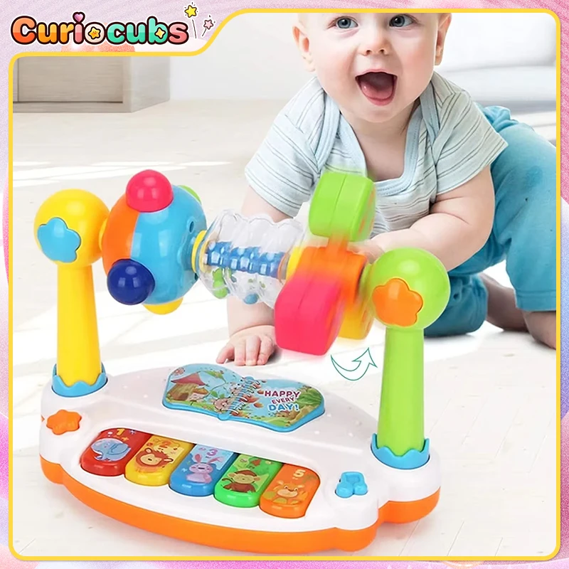 Baby Piano Toy Rotating Music Piano Keyboard with Light Toddler Musical Instrument Sensory Toy Infant Christmas Birthday Gifts