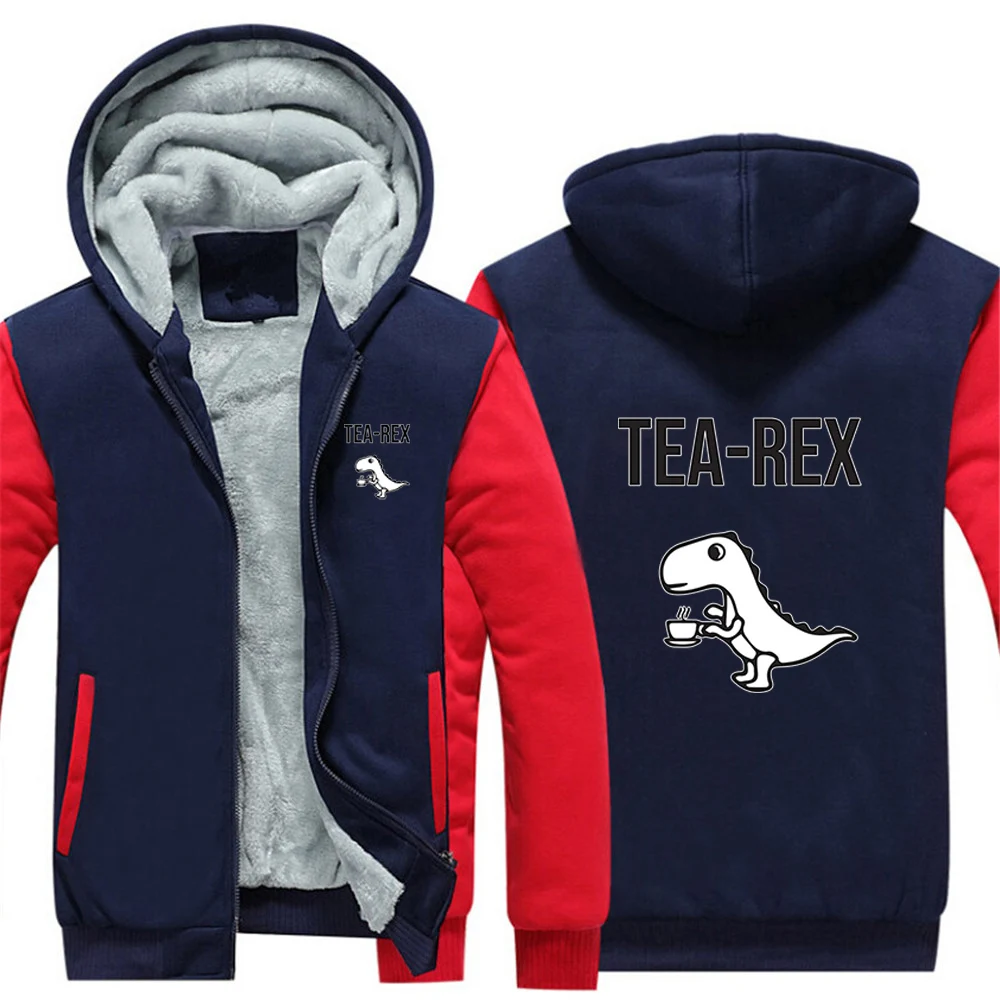 

2025 Handsome Jacket Autumn And Winter Man's Fleece Warm Hoodies Tea Rex Funny Dinosaur Drink Coffee Logo Print Tracksuit Coat