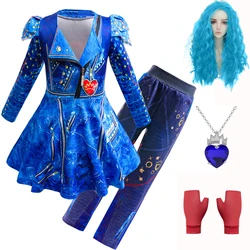 Girls Descendant Cosplay Evie Costume Zipper Jacket Long Sleeve Dress Pant Kids Halloween Costume Party Cosplay Outfit