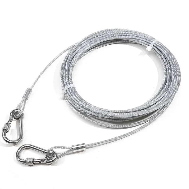 Double-headed Dog Tie Out Cable Leash ,raction rope with metal buckle steel wire anti-rust training collar,Outdoor Dogs Strap