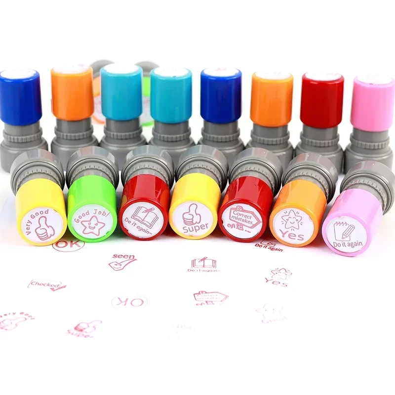 English Encourage Comments Stamp Seal Student Teacher Children\'s Encouragement Cartoon Comment Reward Assorted Scrapbook Stamps