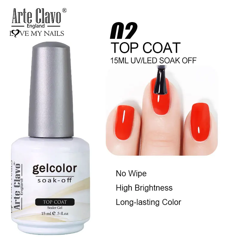 Arte Clavo Top Gel Polonês 15ml Verniz Semi Permanente Função Base Gel Super Top Coat Transparente Gel Unhas Soak Off Gel