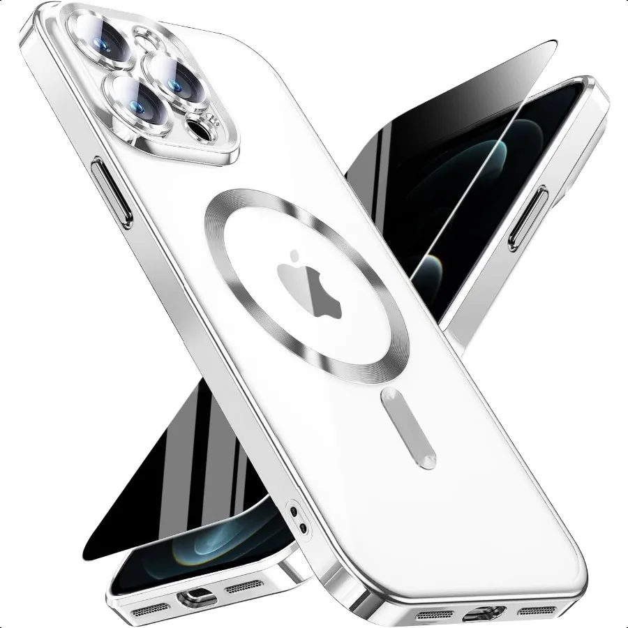 

Магнитный чехол для iPhone 12 Pro Max с защитной пленкой для экрана, полный чехол для камеры [не желтение], глянцевое мягкое противоударное покрытие