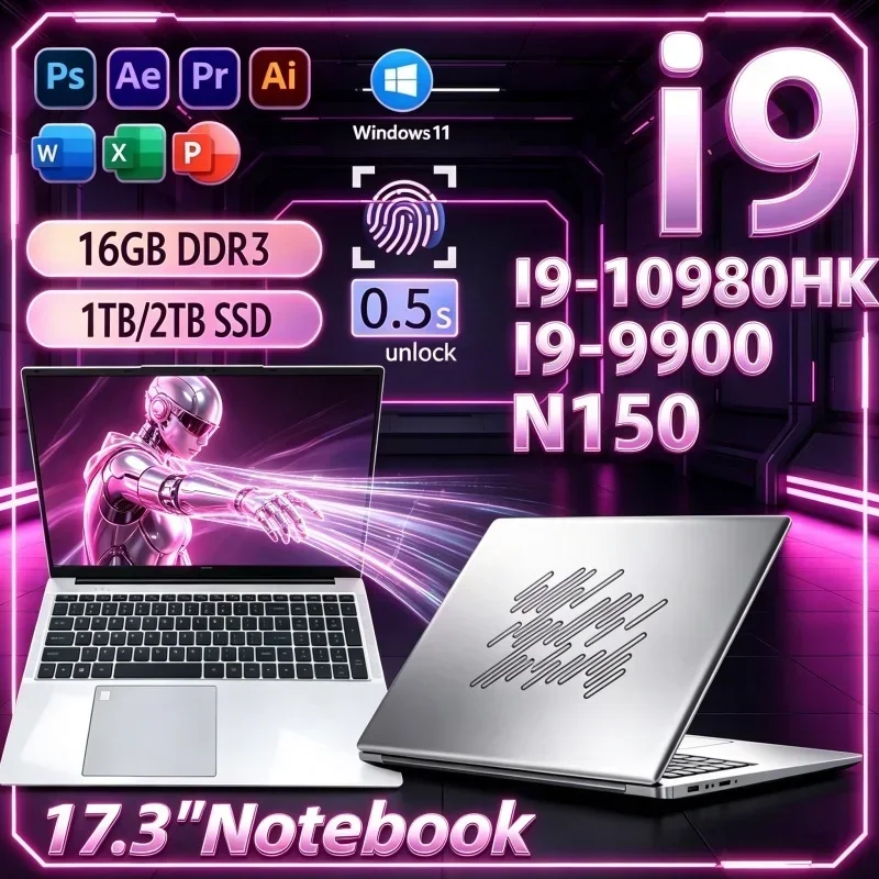 New Trending‑Pick 17.3 Inch Notebook Intel I9‑10980HK/I9‑9900/N150 16GB 32GB 2TB SSD Win11 Ultra Slim Gaming Office Laptop